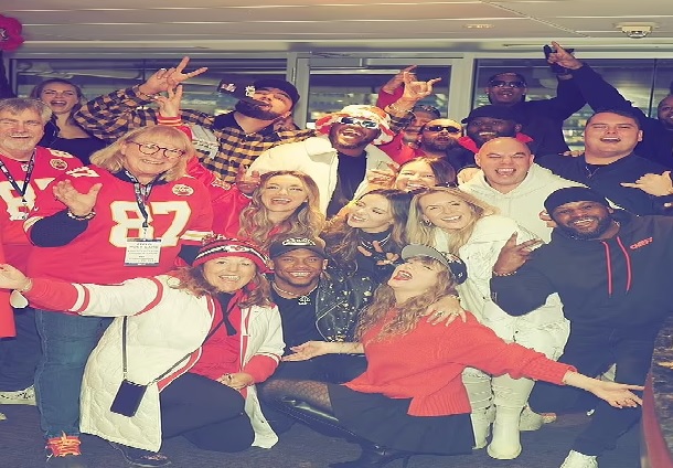 Taylor Swift celebrating with Kylie Kelce